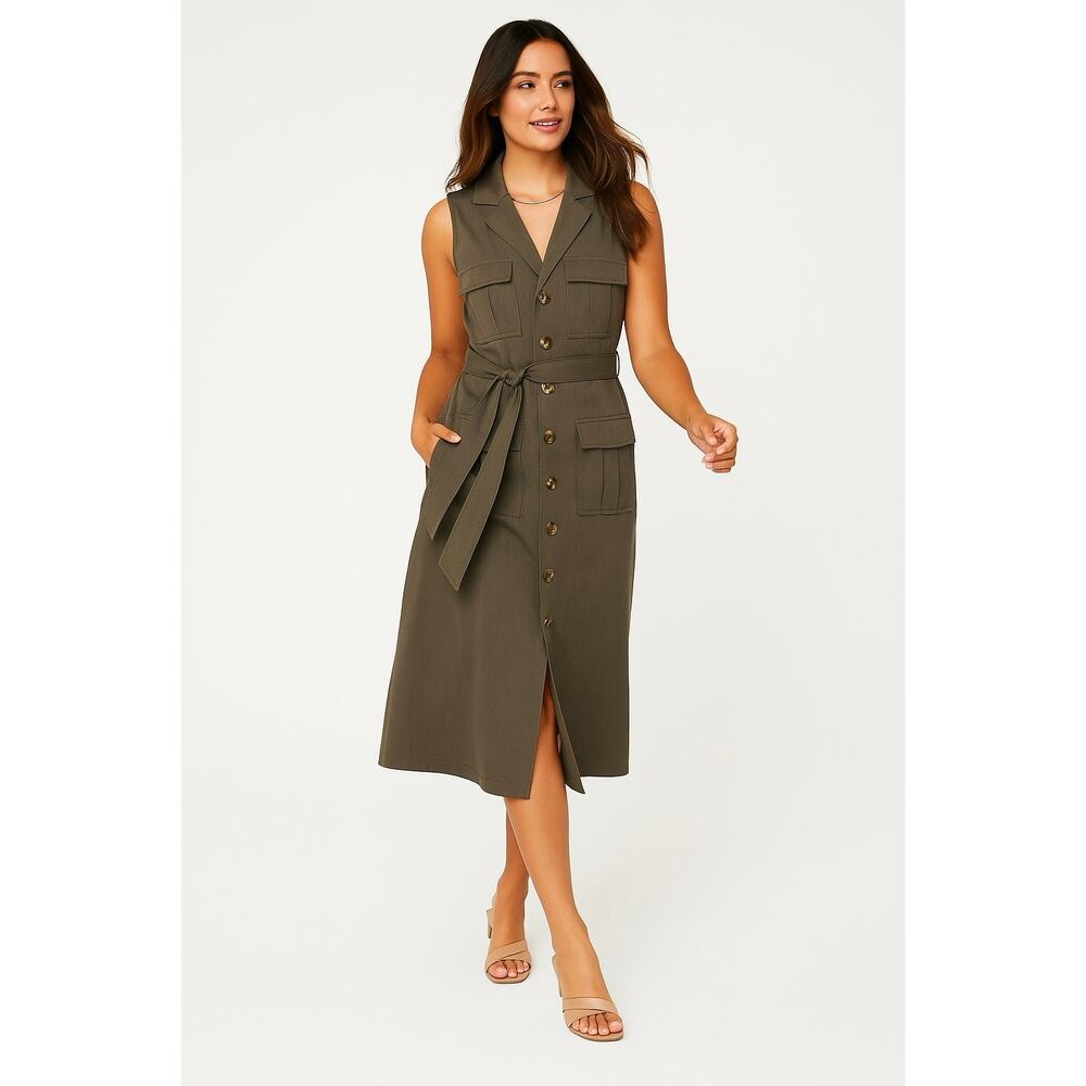 Antonio Melani Sleeveless Button Down Belted Midi Dress Size 14 Office Siren